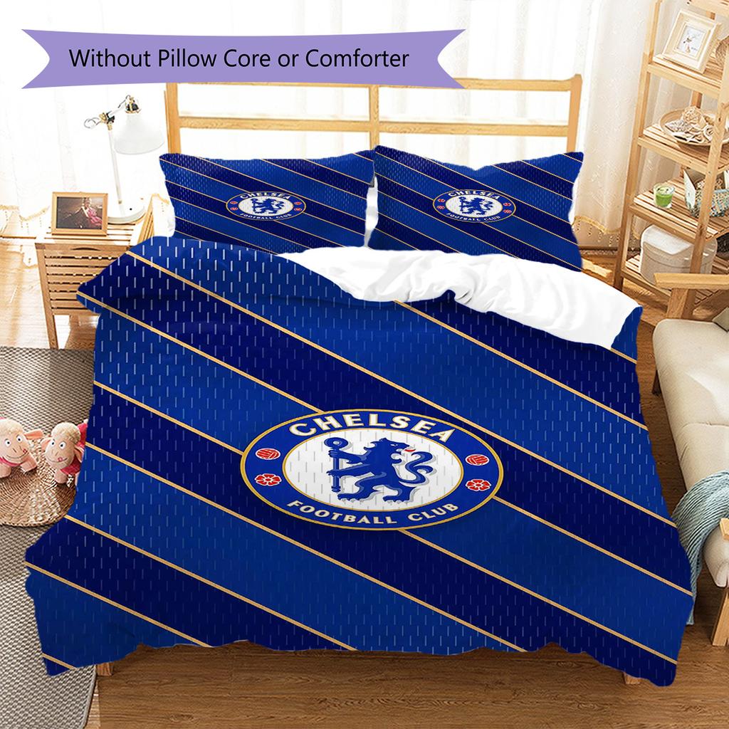 Chelsea FC Pattern Bedding Set Quilt Cover Pillowcase Home Decor Gift (1 * Duvet Cover + 2 * Pillowcase, Without Core)