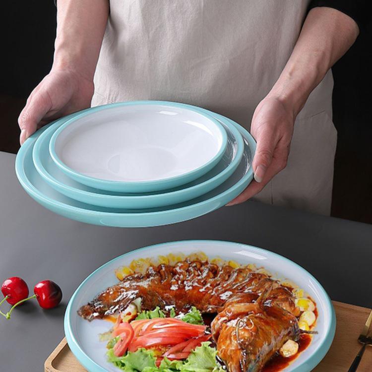 Nordic Round Melamine Shallow Plate for Buffets and Stir-Fry Dishes