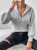 Women's Knitted Polo Collar Zipper Sweater: Solid Color, Loose Fit, Long Sleeve