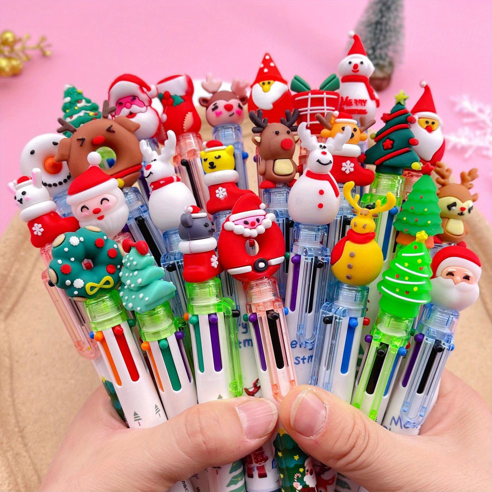 

12pcs Cute Christmas Ballpoint Pen Cartoon Santa Claus Xmas Tree Snowman Retractable Pen Nativity New Year Gifts Decor Prop 6 Color-in-1 Ballpoint Pen Random style