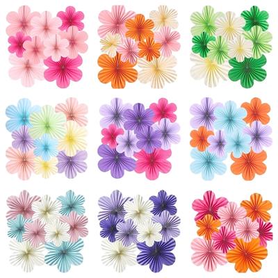 9Pieces Floral Wall Decorations Paper Fan With Hanging Design For Birthday Wedding Party Themes