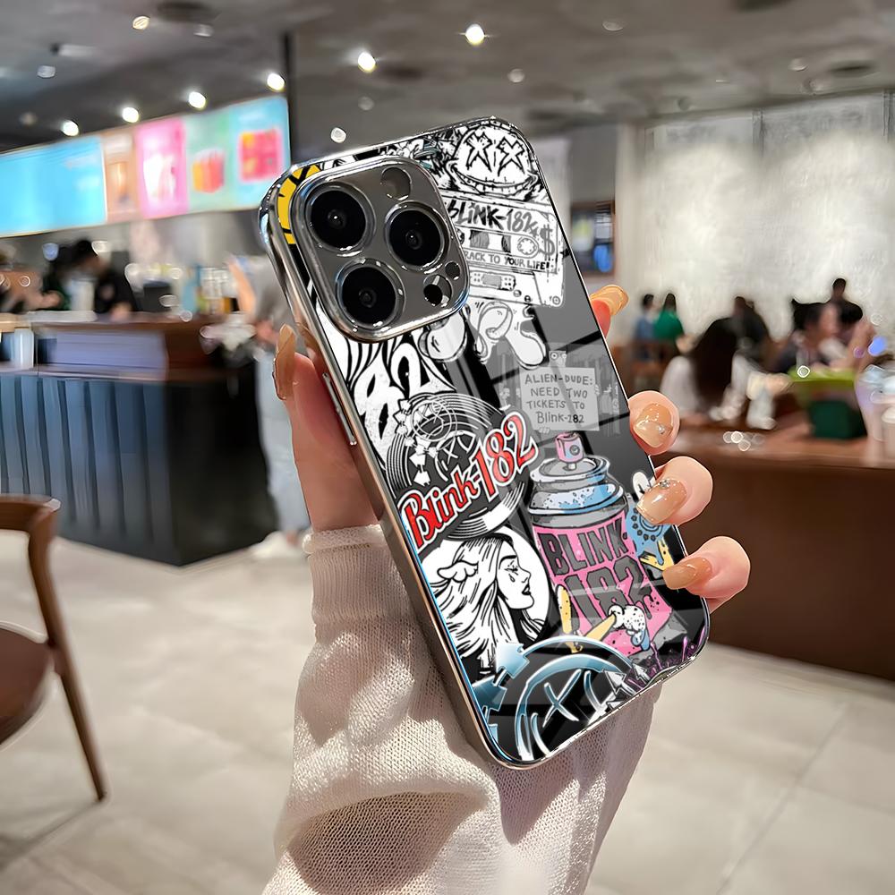 Band BLINK-182 Phone Case For IPhone 17 Pro Max 15 Pro 16 14 Plus 12 13 Mini 11 Pro Shockproof Electroplated Glass Cover