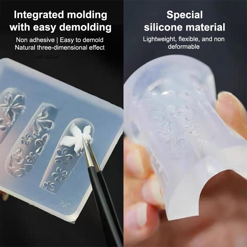 1/3Pcs 3D Silicone Nail Carving Mold Relief Lily & Hibiscus Flowers Petals Hawaii Themed 3D Nail Art Clear Modeling Templates