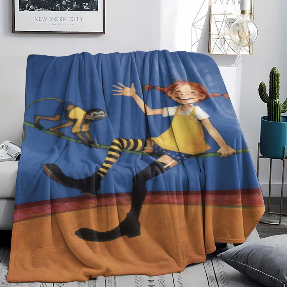 1PC Pippi Longstocking Print Flannel Blanket, High Quality Comfortable for All Seasons, Home Decor, Warmth and Comfort, Perfect for Christmas Gifts115