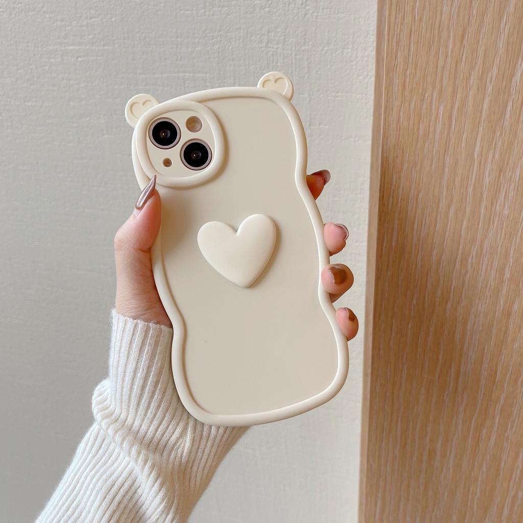 Bear Ears 3D Heart Compatible with iPhone 16 Pro Max Apple 17 Phone Case 15/14 Matte Soft Case