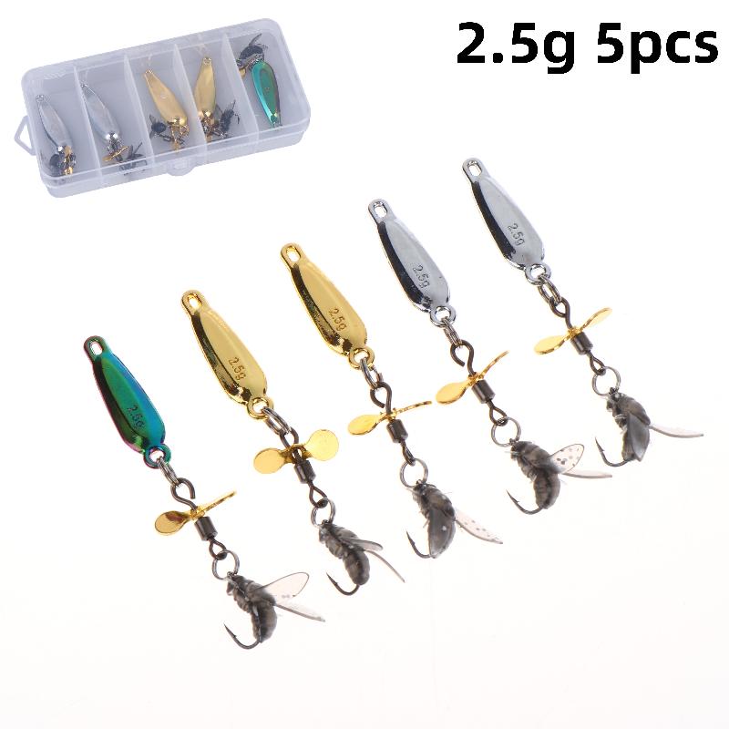 5Pcs Fly Spinning Propeller Metal Sequins Insect Soft Bait Micro Fishing Flies Fly Fishing Hook Trout Bass Fishing Lure Baits
