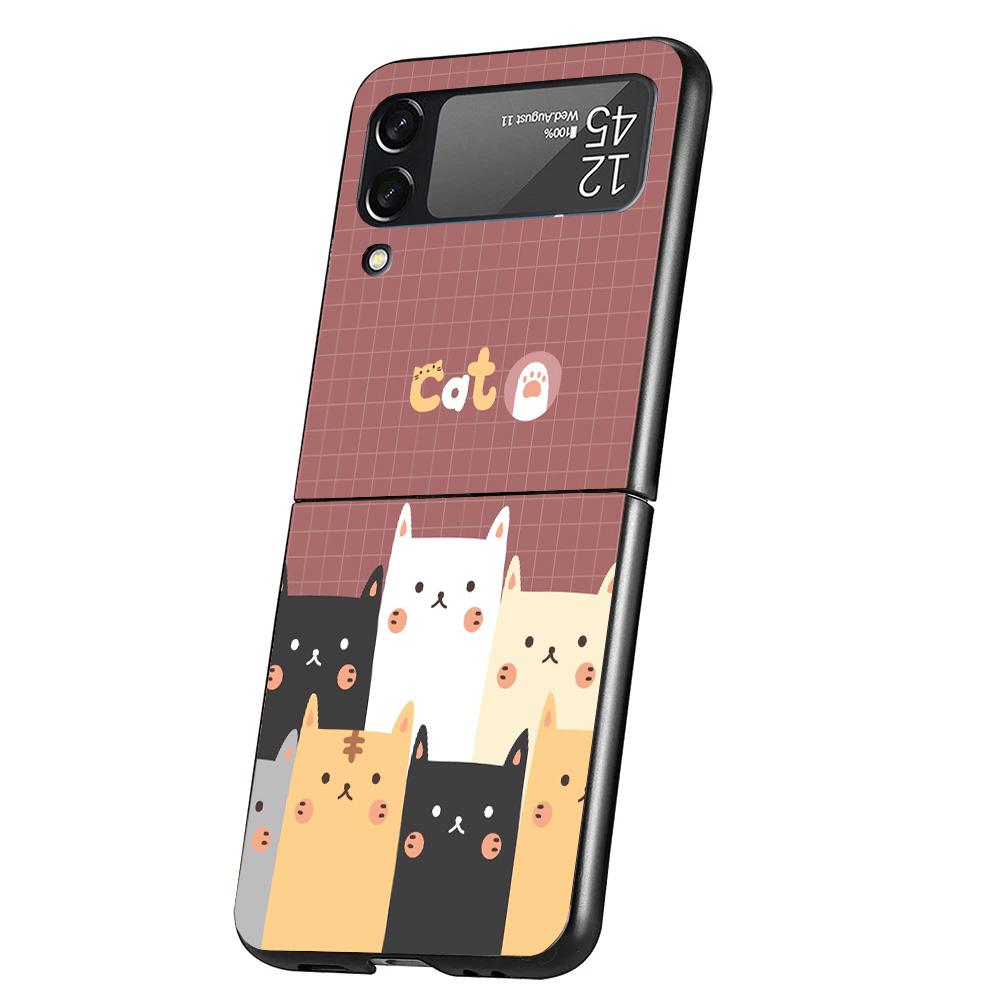 Cartoon Cute Cats Background Case Phone Cover for Samsung Galaxy Z Flip 6 5 4 3 5G ZFlip6 ZFlip5 ZFlip4 ZFlip3 Black Hard Trend