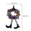 Witch Halloween Wreath with Hat Legs Pumpkin Door Wreath, Artificial Maple, Pumpkin Wreath for Halloween Decorations