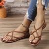 Fashionable Thong Casual Flat Sandals  Newly Knitted Feet Elastic Band Roman Beach Shoes Large Size Women's Shoes