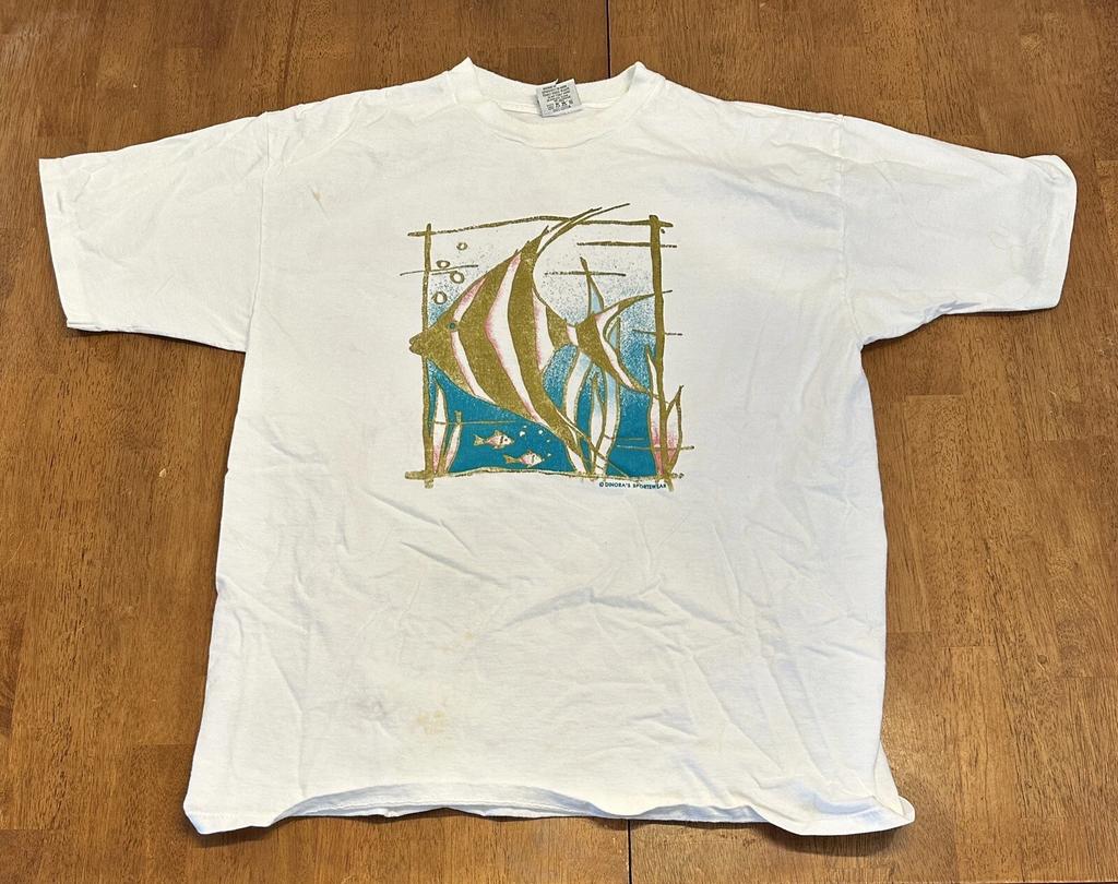 Vintage 90s Tropical Fish T Shirt XL Stained Single Stitch