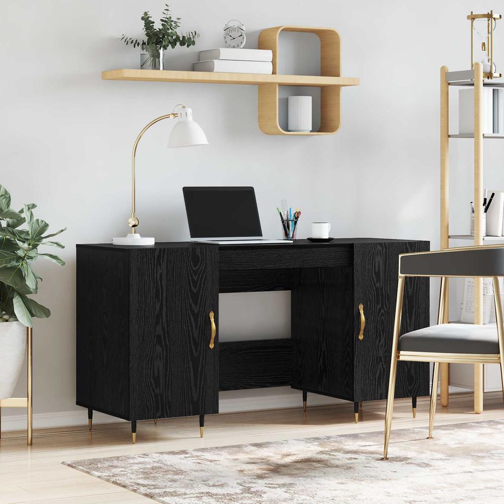 Desk with Shelf Black Oak Effect 140 x 50 x 75 cm