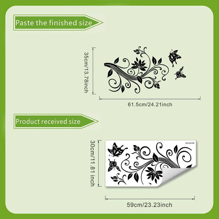 

Self Adhesive Easy Peel Flower Bird Butterfly Pattern Sticker for Appliance Wall Home Decor 30x60cm чёрный