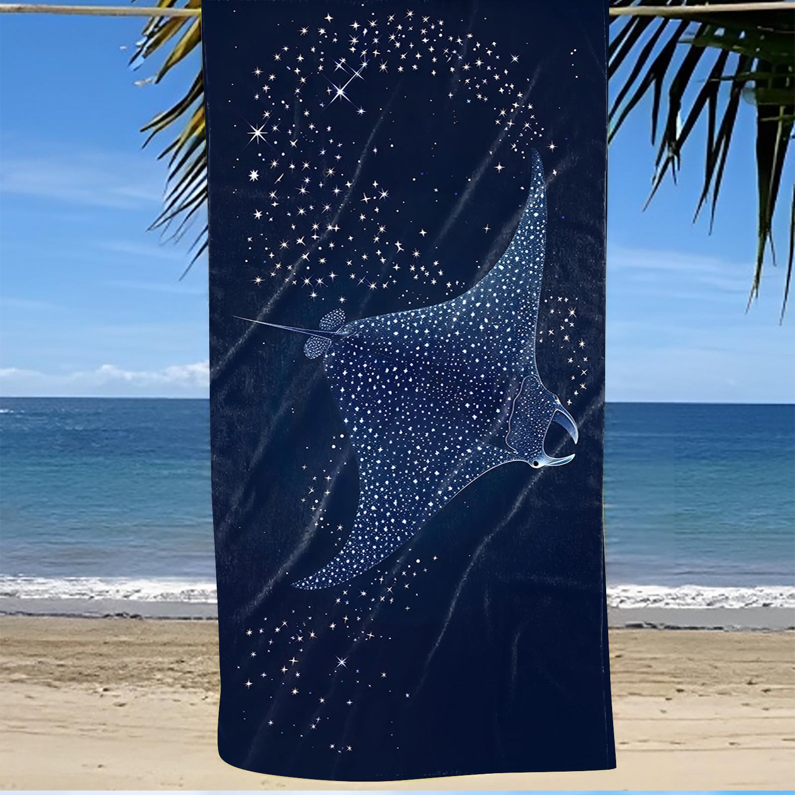 

Manta Ray Starry Design Beach Towel, Galaxy Ocean Art Quick-Dry Sand-Free Microfiber Bath Towels for Yoga, Swim and Camping W40*H60(CM)