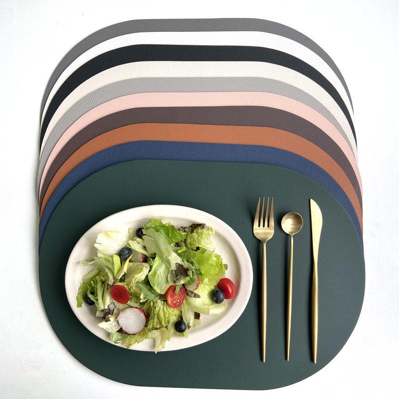 Nordic Elliptical Double-sided Tableware Pad Placemat PU Leather DiningTable Mat Heat Insulation Placemats Disc Coaster Placemat