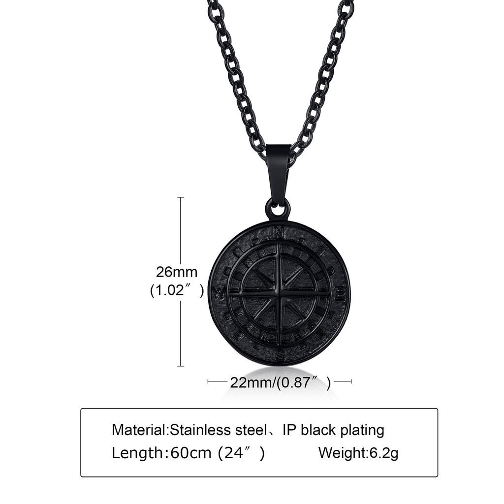 Fashion Jewelry, Stainless Steel Compass Pendant, Coin Compass Men'S Hip Hop Necklace Pn-1527
