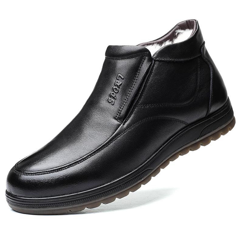 Pánské ležérní bavlněné boty z pravé kůže, zateplené sametem, Pánské boty pro střední a starší věk, Vlněné zateplené pánské sněhule