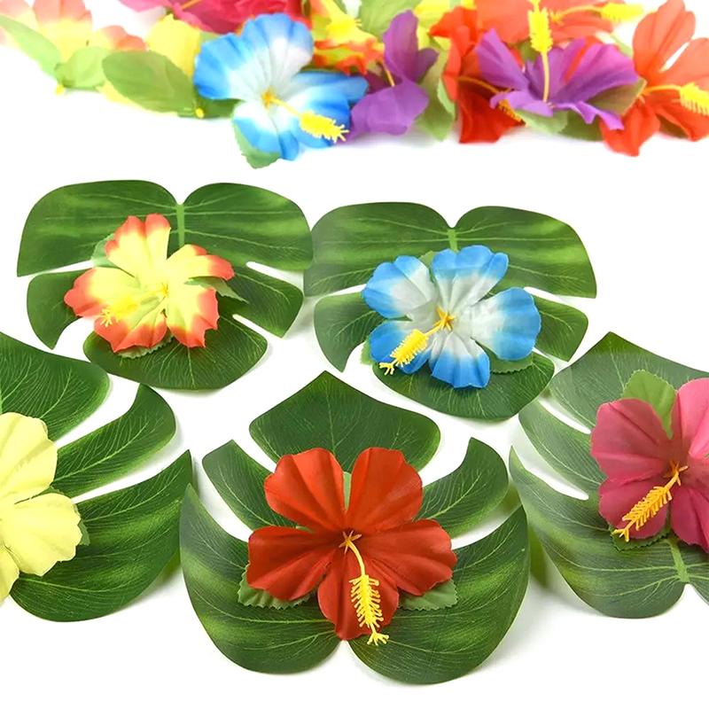 12Pcs Hawaii Artificial Palm Leaf Turtle Back Leaf Jungle Beach Theme Party Flower Arrangement Mat Accessories Cup Mat