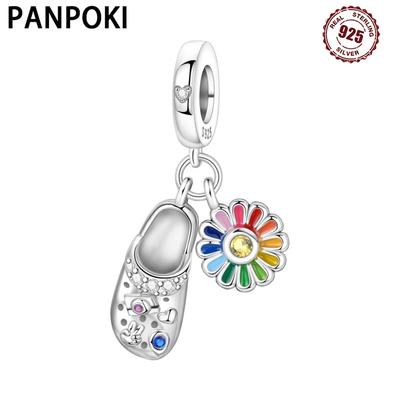 PANPOKI Copper Colorful Zircon Flower Slippers Bead Charms Authentic Pendants Bracelets Charm Bead Charms Jewellery Party Do It Yourself Gifts
