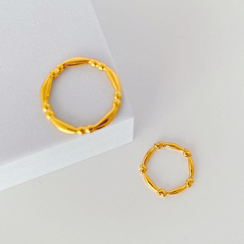 18k Gold Minimalist Korean Titanium Steel Heart Rings - Vintage Luxury Style for Couples