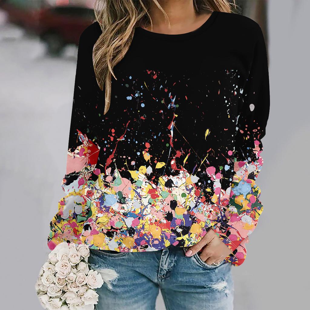 autumn and winter new fashion round neck long sleeve printed elegant casual loose hoodie