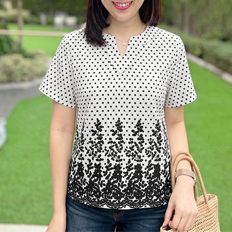 ZANZEA Women Polka Dot Print Casual V-Neck Loose Short Sleeve Blouse