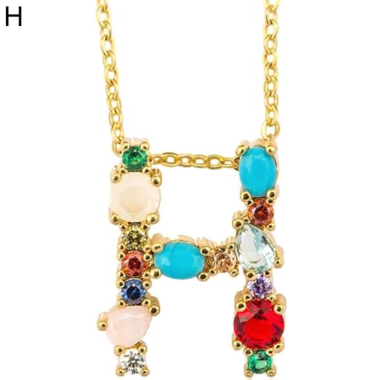 Women Cubic Zirconia Inlaid 26 English Letters Pendant Chain Necklace Jewelry