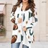 Women Plus Size Open Front Long Sleeve Cardigan Football Print White Draped Collar Curved Hem Outerwear