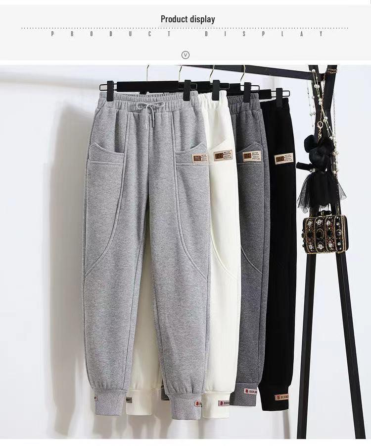 Women's Gray Fleece-Lined Sweatpants 2025: Loose, Versatile Autumn/Winter Joggers - Trendy Harem Style Casual Pants.