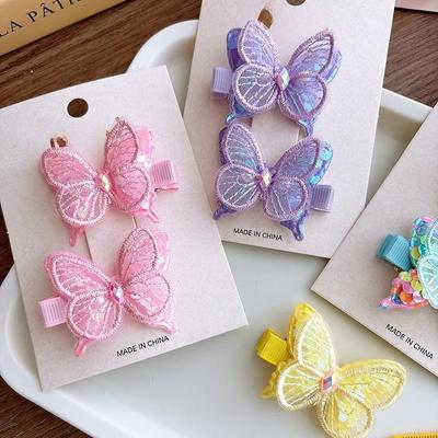 2Pcs/set Cute Lantejoulas Borboleta Grampo de Cabelo para Crianças Menina Doce Desenho Animado Borboleta Bang Side Clip Grampo de Cabelo Menina Headwear
