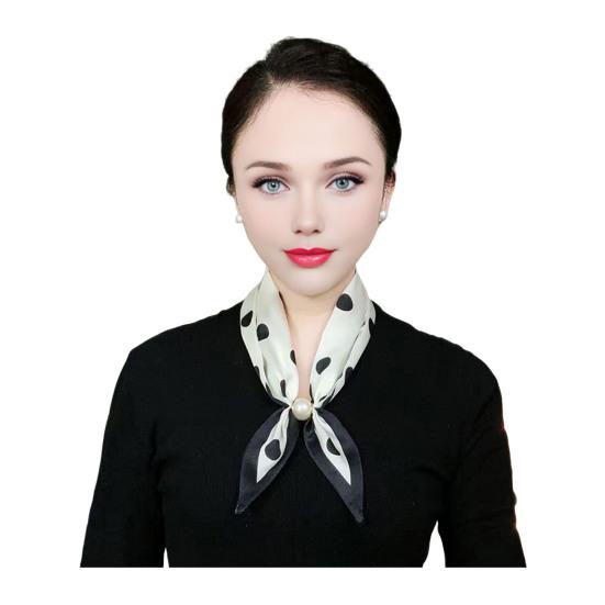 

Satin Neck Scarf Irregular Geometric Pattern Wrinkle-resistant Scarf with Magnetic Imitation Pearl Buckle Outfit Accessory J