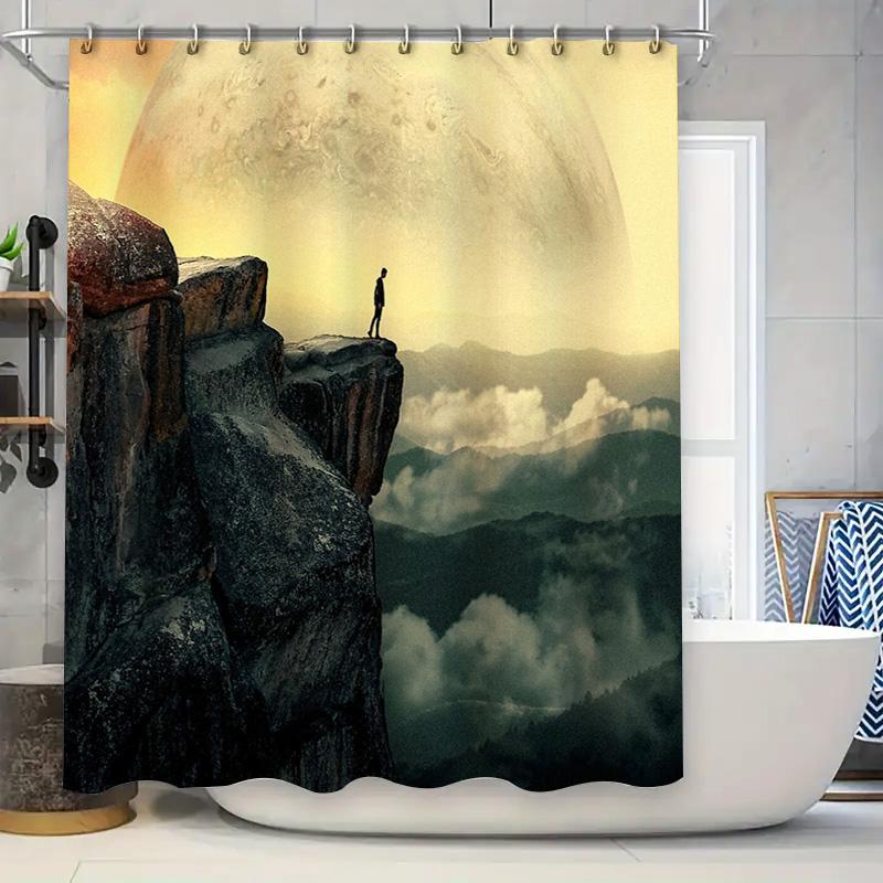 

Mountain Landscape Shower Curtain Nature Scenery Backdrop Forest Waterfall View Bathroom Decor Artistic Wall Hanging Home Textil 90x180cm