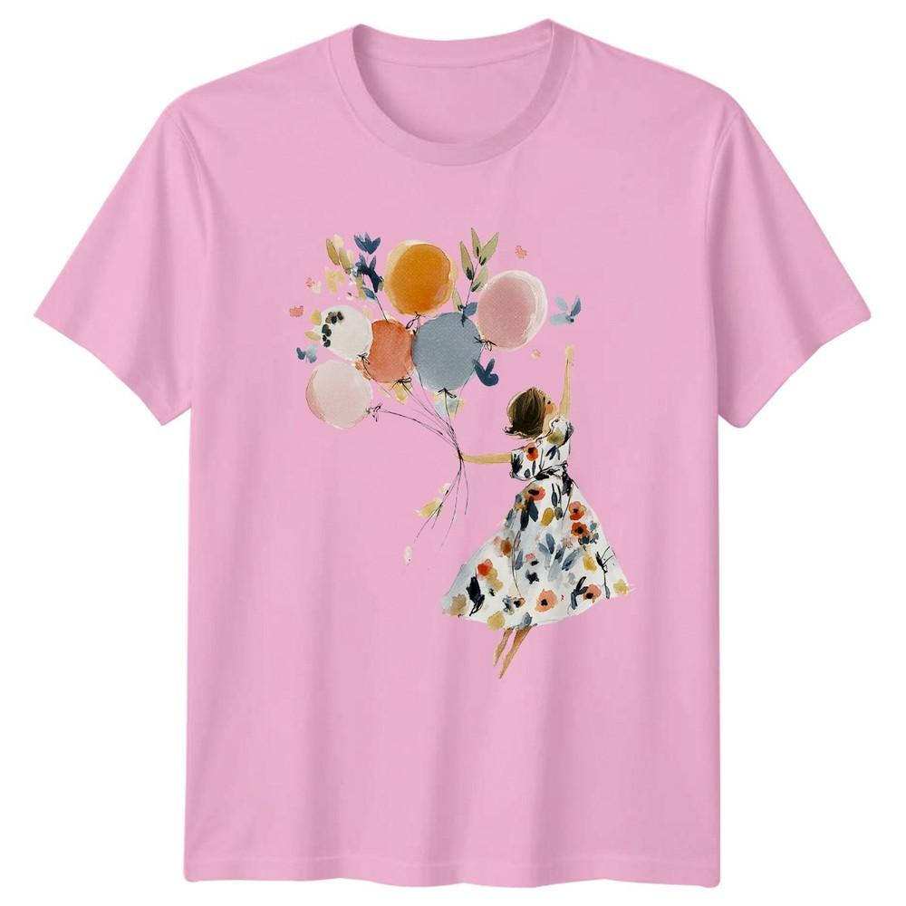 Watercolor Art Unisex Holding Balloons Unisexs TShirt Floral Design Celebration