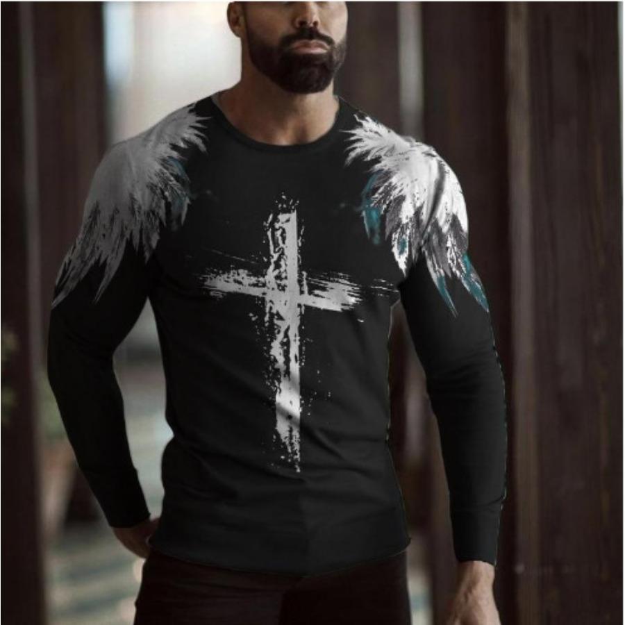 Men Simple T Shirts Sport Wear Spring Autumn Round Neck Long Sleeve Top Men's Plus Size 3d Print T Shirt