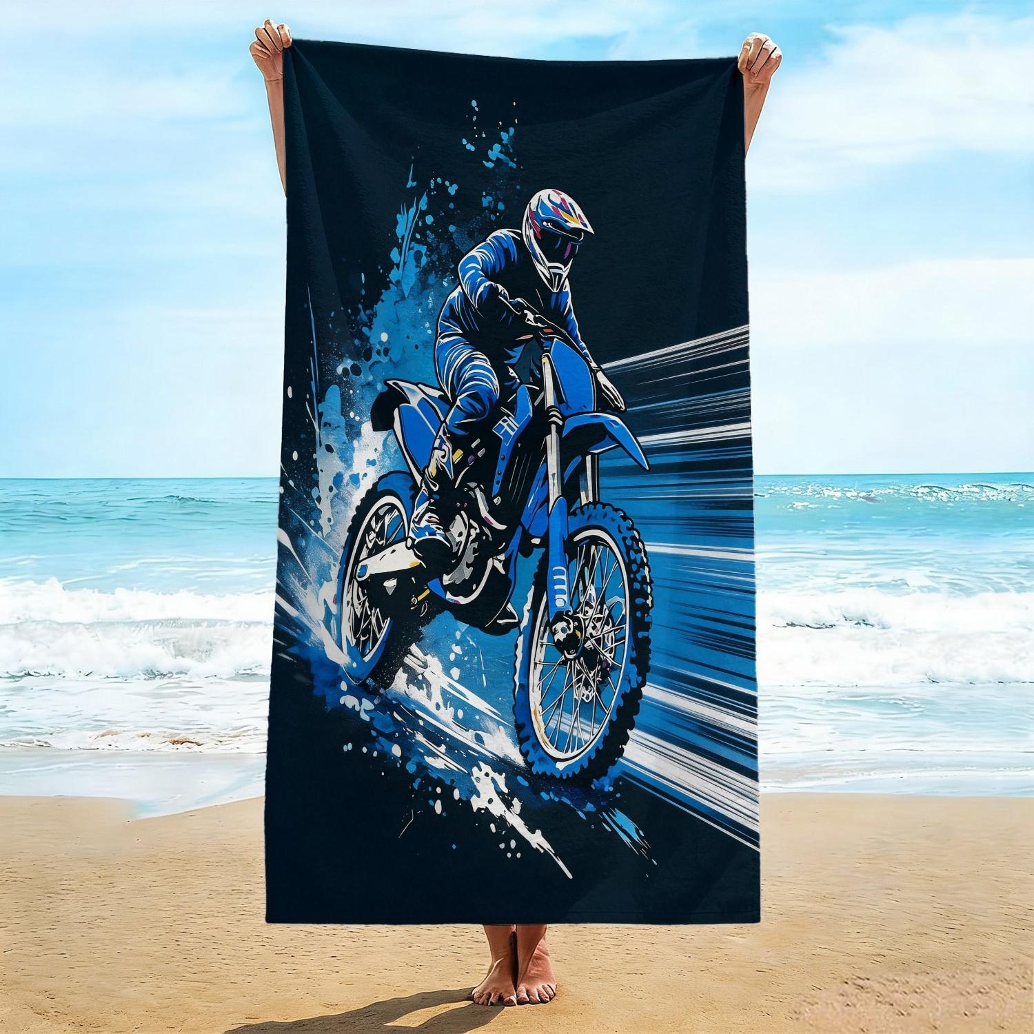 

Oversized Motocross Beach Towel, Soft Microfiber Quick Dry Blue Dirt Bike Print Bath Towel, Large Pool & Travel Beach Blanket W30*H60(CM)