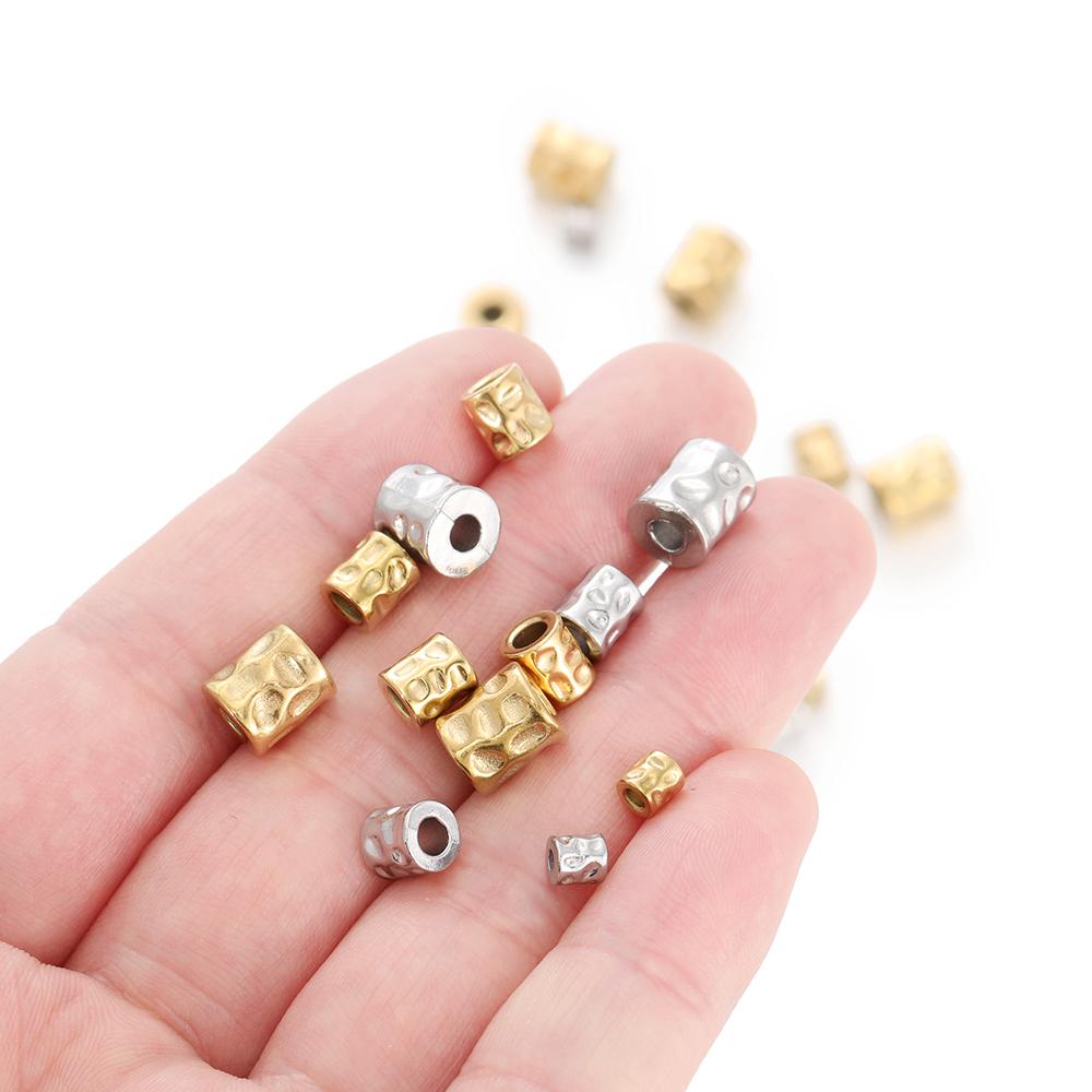 5Pcs/lot Stainless Steel Cylinder Tube Bead Gold Plated Spacer Dot Bead for Bracelet Friendship DIY Jewelry Making Necklace Seed