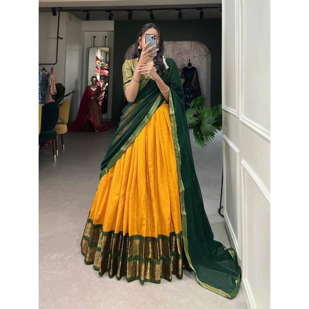 Indian Designer Kanjivaram Lehenga Dupatta Set Wedding Wear Lehenga Choli Dress