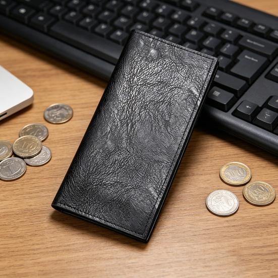 Men Slim Long Wallet Wallet with ID Bifold Card Holder Window Minimalist Card
