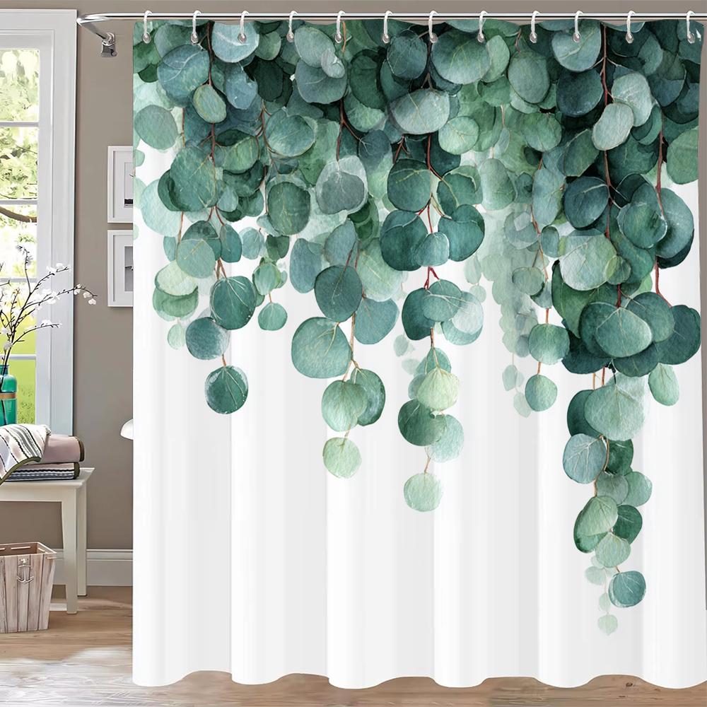 1 pc Green Plants, Leaves and Flowers Shower Curtains With Hooks Bathroom Curtains Printing Shower Curtain Home Decor Curtain