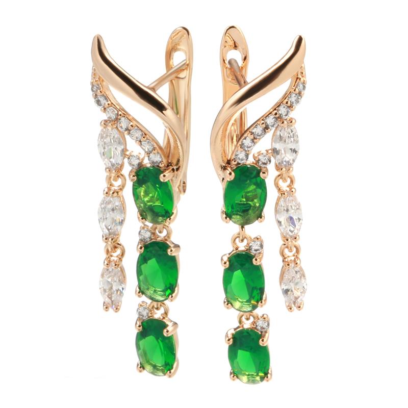 Kienl New Rose Gold Long Tassels Earring Women Vintage Green Natural Zircon Flower Drop Earring High Quality Daily Jewelry