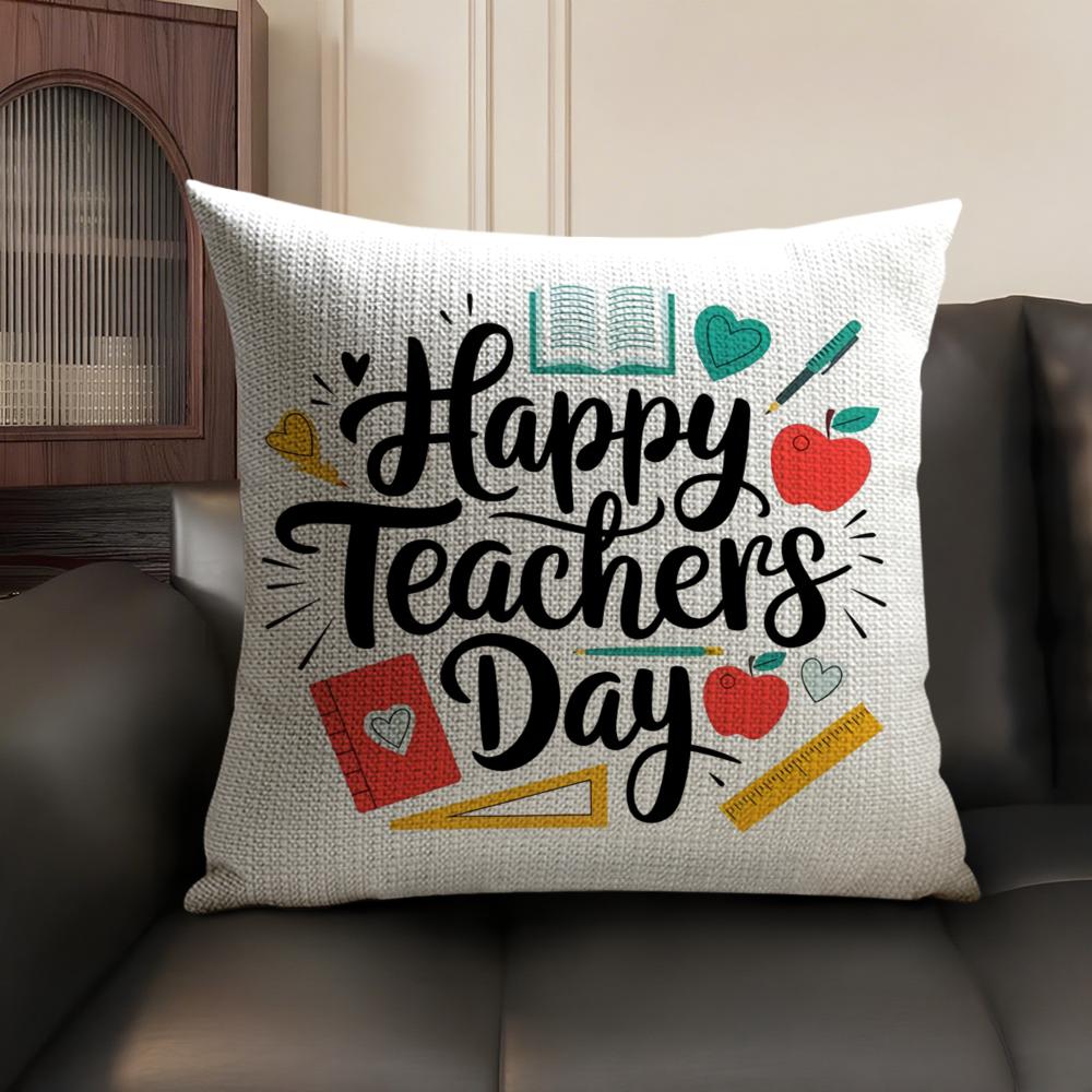 Teachers' Day Cushion Cover Natural Linen Organic Fabric Double-Sided Printing Breathable Perfect Gift For Decor