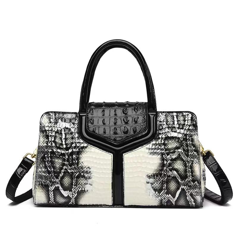 

Женская сумка в стиле ретро Boston Bag Атмосферная контрастная сумка цвета змеиной кожи Oblique Span на одно плечо Женская сумка-тоут J3 30x12x18CM белый
