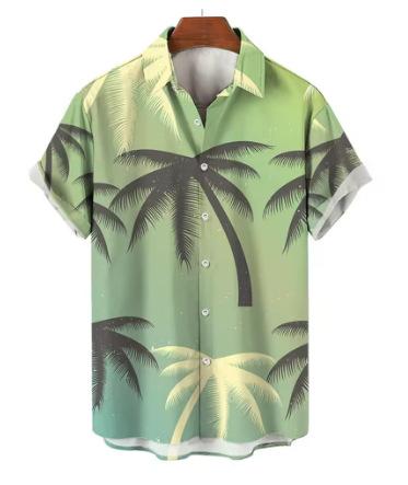 Hawaiian Palm Tree 3D Printed Shirt Cool Summer Street Short Sleeve Shirt Top Lapel Button Ultra