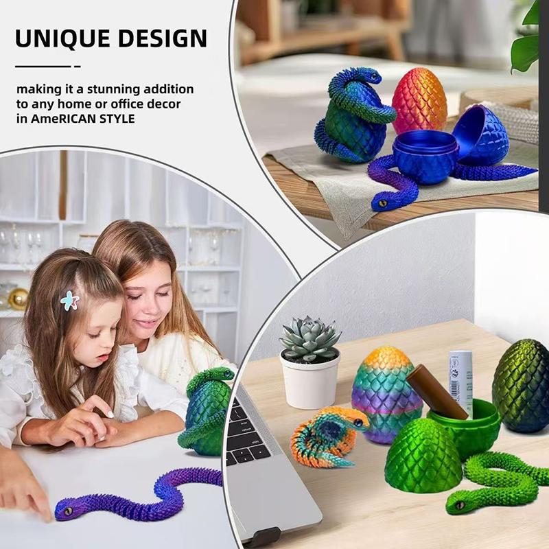 30cm 3D-gedruckte Schlange mit 8,5cm Ei Beweglichkeit Simulierte Schlangenfigur Coole Lustige Figur Für Zuhause Büro Schreibtisch Heimdekoration