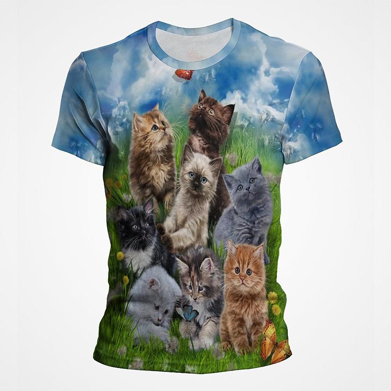 3D Printed Cat Animal Children's T-shirt Colorful Funny Painting Hip Hop Street O Neck Summer Casual Fashion Street Harajuku Tee Top