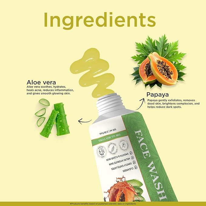 Multani Naturals Aloe Vera & Papaya Face Wash 100 Ml Pack Of 1 Herbal Gentle Cleanser For Hydration Unisex Skincare