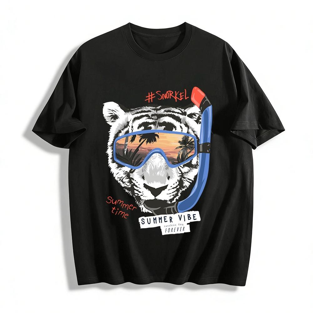 

Summer Vibe Snorkel Tiger Print Casual Vacation T-Shirt Pure cotton T-shirt XXS
