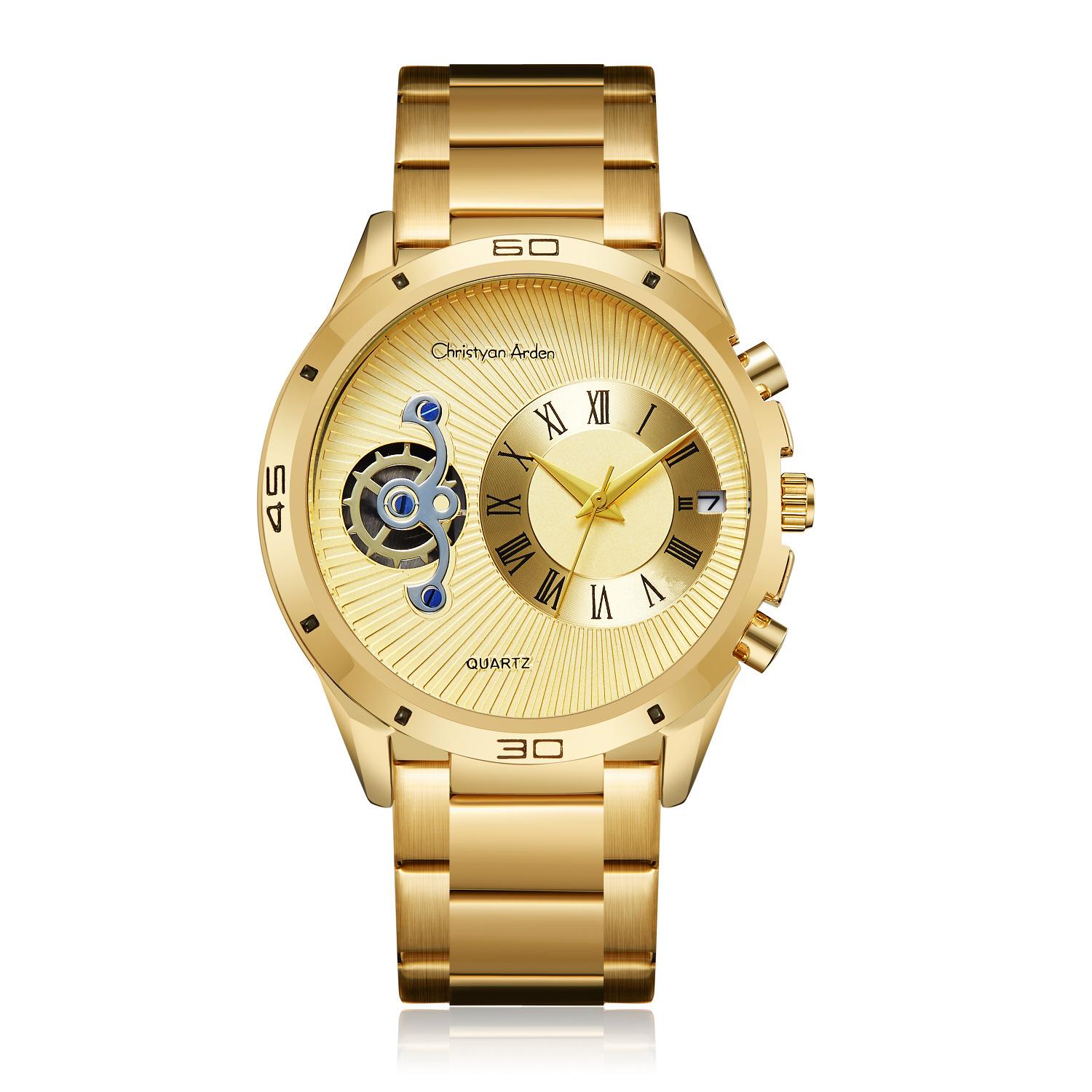 

Flying Tourbillon Non-Mechanical Watch Steel Strap Simple Fashion Business Men S Watch золотой