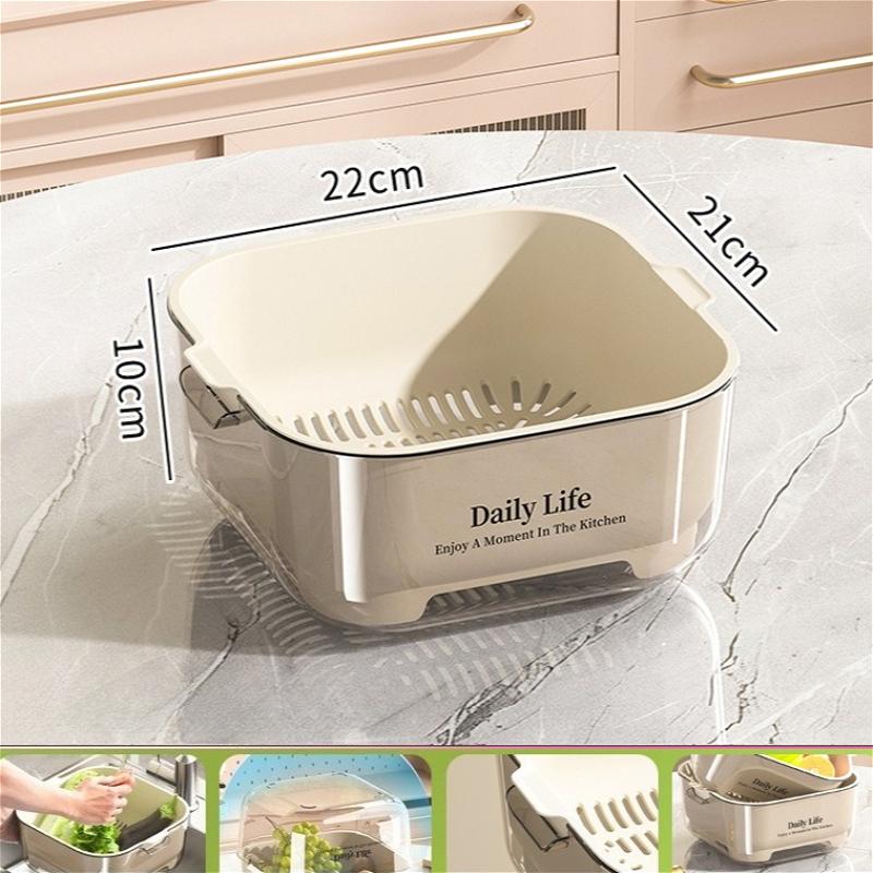 Kitchen Double-layer Drain Basket, Vegetable Washing Basin, Drain Basket, Large Capacity for Kitchen Use
