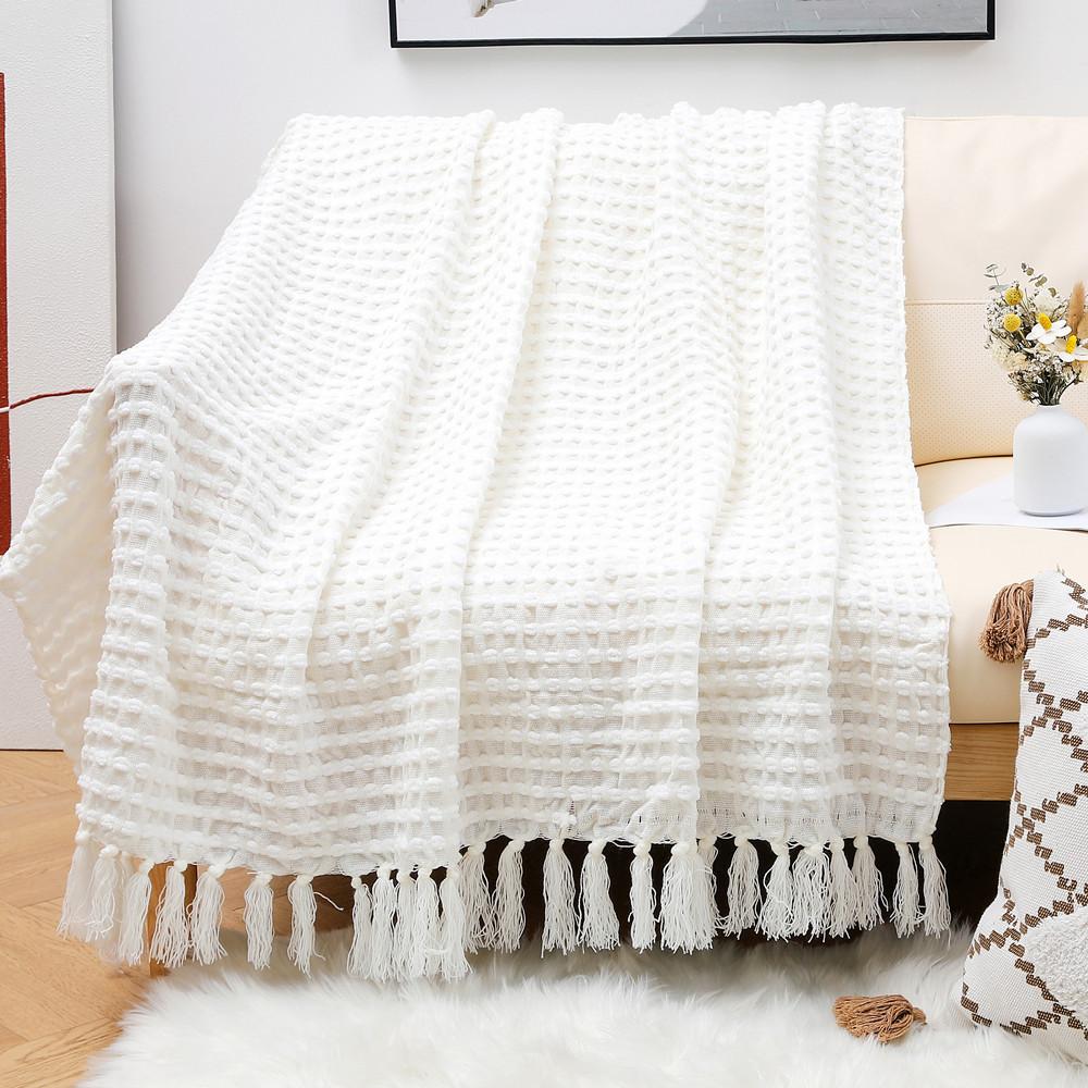 Chenille Knitted Bean Throw Blanket Summer Thin Sofa Cover Blanket Air Conditioning Bed Tail Blanket Woven Blanket For Office Nap Use
