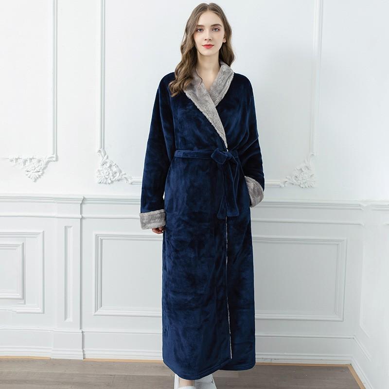 Flannel Nightgown Women Men's Winter Plus Size Bathrobe Thicken Warm Couples Lovers Long Sleepwear Robe with Belt